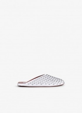  Alaia Strass Mulas de Pele de Cordeiro Feminino Branco Portugal
