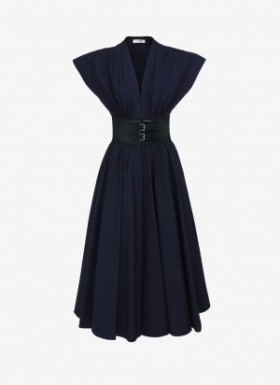  Alaia Belted Midi Japanese Poplin Dress Women Navy Éireann