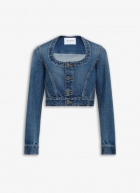  Alaia Nekcline Denim Ceket Kadın Mavi Türkiye