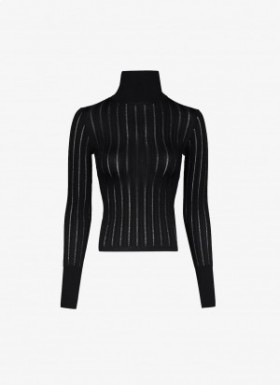  Alaia Shiny Crinoline Turtleneck Kazak Kadın Siyah Türkiye