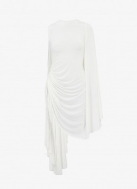  Alaia Draperet Fluid Jersey Kjole Dame Hvid Danmark